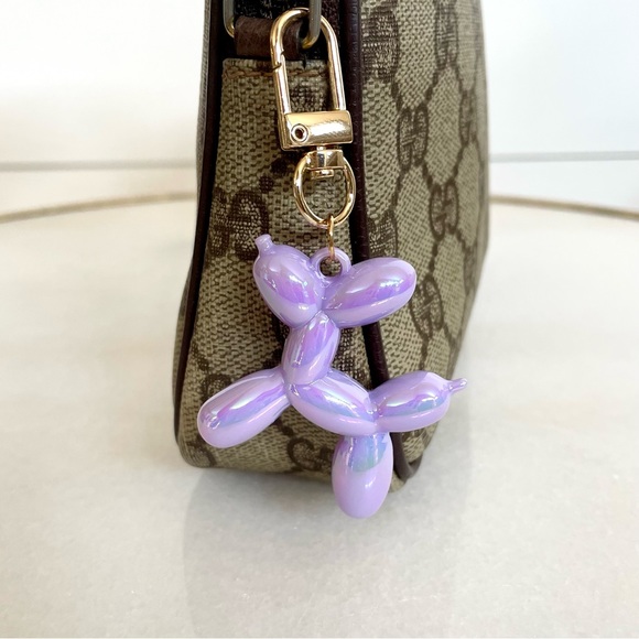 Iridescent Balloon Dog Bag Charm | Key Chain - Picture 2 of 3